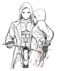 alpha_male balls big_balls big_penis bulge erect_nipples_under_clothes exposed_penis fingering fingering_ass fingering_partner gay huge_cock male male_only mask masked masked_male monochrome mskah muscles muscular penis rainbow_six rainbow_six_siege scars sketch spank_marks spanked_butt spanking spanking_paddle sweaty thong white_mask white_mask_(rainbow_six)