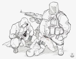 3boys alpha_male anal anal_sex balls beefy big_balls big_penis bound_wrists cocky daddy firearm fraternity gay gun hands_behind_back heavy_balls male male_only manly mask masked masked_male monochrome mskah muscles muscular overweight penis rainbow_six rainbow_six_siege sex size_difference sketch spread_legs spreading squatting sweaty tough_guy white_mask white_mask_(rainbow_six)