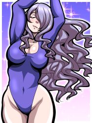 1girls bare_thighs breasts camilla_(fire_emblem) cleavage closed_eyes dancing female female_only fire_emblem fire_emblem_fates hair_over_one_eye inabakun00 large_breasts leotard long_hair long_sleeve_leotard nintendo purple_hair smile solo thighs very_long_hair