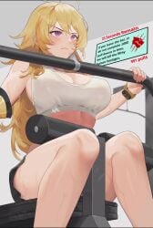 100wang animated breast_grab breast_squeeze dubious_consent gym gym_uniform mp4 no_sound rwby segal03 sports_bra sportswear titty_drop video yang_xiao_long