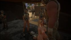 big_breasts big_penis blonde_female blonde_hair blowjob breasts fellatio female female_on_top glasses group group_sex gun huge_breasts masturbation maya_(wildlife) penetration penis riding sex soldier wildlife_(video_game)