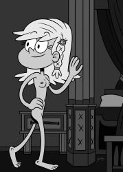 1600_leni 1girls black_and_white breasts female female_only naked nude onlyboney smile solo solo_female solo_focus the_loud_house