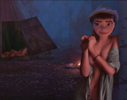 3girls anna_(frozen) brown_eyes brown_hair disney elsa_(frozen) frozen_(film) frozen_2 functionally_nude functionally_nude_female honeymaren implied_incest incest nude nude_female rastifan sisters sleeping waiting yuri