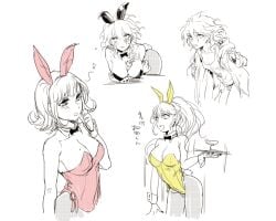 blush breasts bunny_ears bunny_girl bunnysuit cleavage danganronpa danganronpa:_trigger_happy_havoc danganronpa_1 danganronpa_2:_goodbye_despair genderswap_(mtf) junko_enoshima large_breasts masakane mole mole_on_breast nagito_komaeda nanami_chiaki rule_63 straight_hair super_danganronpa_2