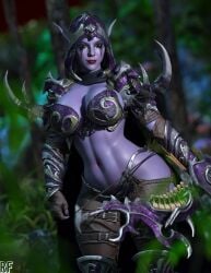 3d banshee_(warcraft) big_breasts curvaceous female female_only hunter_(warcraft) nature_background red_eyes rude_frog solo_female sylvanas_windrunner thick_thighs undead_(warcraft) warcraft white_hair world_of_warcraft