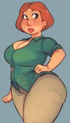 1girls big_breasts big_lips blush breasts buttoned_shirt chubby chubby_female cleavage family_guy female female_only fully_clothed green_shirt hand_on_hip huge_breasts large_breasts lois_griffin mahmapuu milf mother orange_hair pants shirt short_hair thick_thighs