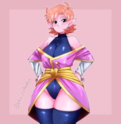 aka_nobodyy big_ass big_breasts big_butt black_eyes blue_legwear chronoa cleavage dragon_ball dragon_ball_heroes dragon_ball_super dragon_ball_xenoverse dragon_ball_z earrings fully_clothed hands_on_hips hourglass_figure leggings leotard pink_skin robe shounen_jump skin_tight skin_tight_outfit smile thick_thighs