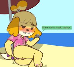 1girls 2022 2d aloha_shirt anal anal_beads anal_beads_in_ass anal_masturbation anal_sex animal_crossing anthro anus ass beach biped black_eyes black_nose blush bottomless canid canine canis clothed clothing digital_media_(artwork) domestic_dog english_text eyelashes female female_only fur genitals half-closed_eyes holding_object holding_phone isabelle_(animal_crossing) looking_at_object looking_at_phone mammal masturbation message mob_face narrowed_eyes nintendo office_lady on_ground outside partially_clothed pattern_clothing pattern_shirt pattern_topwear pawpads paws penetration phone pink_clothing pink_pawpads pink_shirt pink_topwear playing public public_nudity pussy sea seaside sex_toy sex_toy_in_ass sex_toy_insertion shaded shirt simple_background simple_shading solo solo_female text texting topwear umbrella video_games water weirdkoaladream white_body white_fur yellow_body yellow_fur