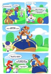 4boys ass_bigger_than_head ass_focus big_ass big_breasts boob_window clothed comic female geno_(mario) hint_toad huge_ass hyper_ass mario mario_(series) nintendo oddly_bally super_mario_rpg toad_(mario)