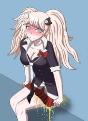 angry blush clothed_female danganronpa junko_enoshima omorashi papergami peeing peeing_self sitting sitting_down straight_hair wet wetting wetting_self