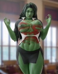 1girls 3d abs batesz big_breasts breasts celebrity curvaceous curves curvy_female curvy_figure female female_only green_hair green_skin hulk_(series) large_breasts marvel marvel_cinematic_universe marvel_comics muscle muscular muscular_female nipples ripped_clothes ripped_clothing she-hulk she-hulk:_attorney_at_law skirt solo tatiana_maslany thick_thighs torn_open_top wardrobe_malfunction wide_hips