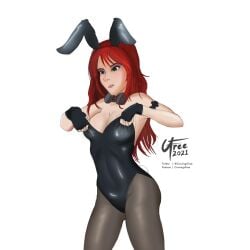 animal_ears bodysuit bunny_ears cravingsfree long_hair mara_jade mara_jade_skywalker pantyhose pinup playboy_bunny pose red_hair star_wars