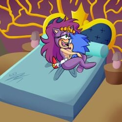 ahe_gao ahegao anthro anthro_on_anthro anthro_only anthro_penetrated anthro_penetrating anthro_penetrating_anthro artist_signature bed bedroom bedroom_sex blue_body blue_fur breasts classic_sonic cowgirl_position crown eyes_closed eyes_rolling_back female_on_top furry gloves hedgehog implied_penetration implied_sex incest leg_lock legs legwear looking_pleasured male/female milf mobian_(species) mother_and_child mother_and_son mouth_open naked nino5571 nude older_female purple_body purple_fur purple_hair queen_aleena sex smile sonic_(series) sonic_the_hedgehog sonic_the_hedgehog_(series) sonic_underground straight younger_male