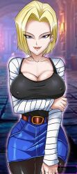 1girls android_18 blonde blonde_hair blue_eyes cameltoe cleavage curvy dragon_ball erect_nipples female huge_areolae huge_ass huge_breasts kwaiiarts puffy_nipples short_hair thick_lips voluptuous wide_hips yellow_hair