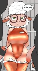 2017 ambiguous_species anthro balls big_breasts bovid breasts caprine clothing dawn_bellwether disney domestic_sheep english_text eyewear female genitals glasses green_eyes group hi_res humanoid_genitalia humanoid_penis imminent_rape jumpsuit large_breasts legwear leotard male mammal open_mouth penis prison seii3 sheep short_stack shortstack solo_focus stockings teeth text thick_thighs thought_bubble tongue trio zootopia