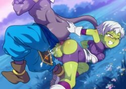 alien anthro armor ass ass_to_ass balls beerus big_breasts blue_bottomwear blue_clothing blue_grass blue_pants blush bodily_fluids bottomwear bottomwear_down breasts censored cheelai clothed clothed_sex clothing crying cum cum_in_pussy cum_inside digital_media_(artwork) domestic_cat dragon_ball dragon_ball_super duo erect_nipples erect_nipples_under_clothes erection felid feline felis female female_penetrated footwear genital_fluids genitals gloves green_body green_skin hair hairless hairless_cat handwear humanoid jcm2 knotting male male/female male_penetrating male_penetrating_female mammal mosaic_censorship navel nipples nude pants pants_down partially_clothed penetration penis pink_eyes purple_body purple_skin purple_sky pussy sex shoes short_hair sitting_on_another sphynx_(cat) tears vaginal_penetration white_hair