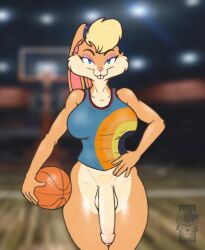 1futa anthro anthro_only ball balls basketball_(ball) basketball_court big_breasts blue_eyes breasts brown_body brown_fur clothed clothing foreskin fur futa_only futanari genitals hi_res intersex lagomorph leporid lola_bunny long_ears looney_tunes mammal narrowed_eyes partially_clothed penis rabbit solo space_jam tenides warner_brothers