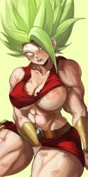 1girls 2022 abs biceps big_breasts breasts bruise busty cleavage clothing dragon_ball dragon_ball_super female female_focus female_only female_saiyan green_background green_hair huge_breasts injury kale kale_(berserker) large_breasts legendary_super_saiyan looking_at_viewer muscular muscular_female nipple_slip nipples noblood one_breast_out pupilless_eyes ryandomonica saiyan solo thick_thighs thunder_thighs torn_clothes torn_clothing universe_6 universe_6/universe_7 white_eyes wide_hips