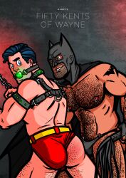 2boys artist_name ball_gag bara batman beard_stubble ben_affleck blue_eyes blue_hair body_hair bruce_wayne bulge cat_o'_nine_tails celebrity chained clark_kent collar dc dc_extended_universe domination facial_hair gay green_eyes hairy_anus hairy_armpits hairy_arms hairy_ass hairy_chest hairy_legs hairy_male hairy_stomach henry_cavill human kryptonian kryptonite male male/male male_nipples male_only male_thong manly mask mature_male muscles muscular_male nipple_piercing nipple_rings no_visible_genitalia panties pecs randyslashtoons superman tattoo_on_arm tied_up underwear whip yaoi