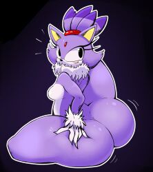 1girls ass blaze_the_cat bottom_heavy catgirl choobsters digital_media_(artwork) eyelashes feline fur gloves hair_ornament huge_ass large_ass leg_up motion_lines naked neck_fluff nude nude_female purple_body purple_fur sega small_breasts sonic_(series) sonic_the_hedgehog_(series) surprised thick_thighs thigh_squish white_fur