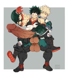 erection gay hyper_muscles hyper_penis izuku_midoriya katsuki_bakugou male/male my_hero_academia najimi-sensei penis spiky_hair testicles veiny_penis