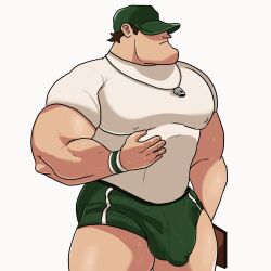 1boy bara big_bulge bulge clothed coach_(meet_the_robinsons) da_ddy22 dadee huge_bulge male male_only meet_the_robinsons muscles muscular muscular_male simple_background solo white_background