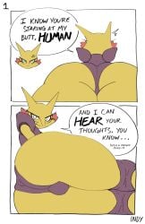 2022 alakazam big_ass brown_body bubble_butt fat_ass femboy indynd mind_reading nintendo pokémon_(species) pokemon smile smiling_at_viewer smirk solo speaking_to_viewer talking_to_viewer thick_thighs thighs yellow_body zamantha_(indynd)