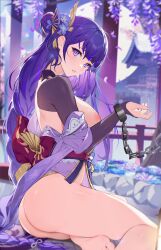 ass big_ass big_breasts big_butt bondage braid braided_hair breasts breasts_out chained_wrists chains clothed clothed_female genshin_impact houk1se1 houkiboshi_(mmjw7432) kimono large_breasts mole mole_under_eye purple_eyes purple_hair purple_kimono raiden_shogun thick_thighs thighs