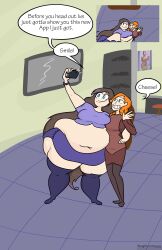 2girls attribute_swap big_belly breasts brown_hair female orange_hair overweight overweight_female photo selfie smartphone tagme thick_thighs weightcomicguy