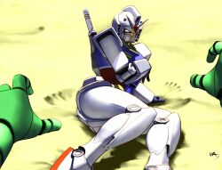 1girls artist_request defeated_heroine earth_federation gundam humanoid mecha mobile_suit mobile_suit_gundam robot_girl rx-78-2 safe sfw thick_thighs wide_hips