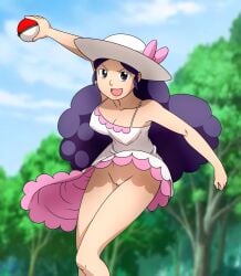 1girls alternate_version_available dress dress_up female female_only hat lady_(pokemon) lady_(pokemon_dppt) light-skinned_female light_skin misaeldm naked npc_trainer pokemon pokemon_dppt purple_hair pussy variant