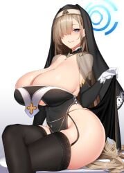 1girls 2022 ass asuna_(blue_archive) big_breasts blonde_female blonde_hair blue_archive blue_eyes breasts chixiao cleavage female female_only garter_straps hair_over_one_eye hips huge_ass huge_breasts light-skinned_female light_skin long_hair looking_at_viewer naughty_face nun nun's_habit slim_waist smile solo suggestive_look thick_thighs thighhighs thighs very_long_hair wide_hips