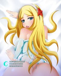 1girls ass blonde_female blonde_hair bodypillow dakimakura fanart female female_only looking_at_viewer looking_back mitgard-knight overlord_(maruyama) princess renner_theiere_chardelon_ryle_vaiself solo