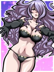 1girls bra breasts camilla_(fire_emblem) cleavage elbow_gloves female female_only fire_emblem fire_emblem_fates gloves hair_over_one_eye hug inabakun00 incoming_hug large_breasts long_hair looking_at_viewer nintendo open_mouth panties pink_eyes purple_hair smile solo underwear very_long_hair