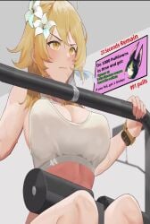 100wang 1boy 1girls animated big_breasts blonde_female blonde_hair boob_drop bra_lift breast_grab breast_squeeze disembodied_hands dubious_consent exercise flower_in_hair genshin_impact grabbing_another's_breast grabbing_from_behind gym gym_uniform large_breasts longer_than_10_seconds lumine_(genshin_impact) mp4 no_sound segal03 shorter_than_30_seconds shorter_than_one_minute sports_bra sportswear sweat titty_drop unseen_male_face video wangxiii yellow_eyes