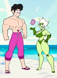 beach big_breasts bikini green_skin muscular_male peridot_(steven_universe) santiago951 steven_quartz_universe steven_universe tagme white_hair