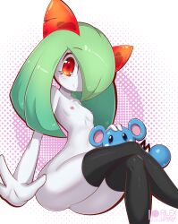 anthro anthro_only blush breasts eyelashes female green_hair hair kirlia legwear looking_at_viewer marill nude pokémon_(species) pokemon pokemon_(species) red_eyes rilex_lenov smile solo_focus thighhighs