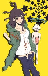 breasts cleavage danganronpa danganronpa_2:_goodbye_despair dosugon large_breasts nagito_komaeda no_bra straight_hair super_danganronpa_2 tsumiki_mikan undressed wearing_others_clothes wearing_partner's_clothes