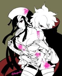 biting biting_shoulder blood breasts cleavage danganronpa danganronpa_2:_goodbye_despair dosugon halloween_costume large_breasts nagito_komaeda nurse_uniform straight_hair super_danganronpa_2 tsumiki_mikan undressing undressing_another vampire_costume