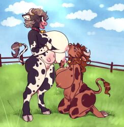 2020s 2022 2girls absurd_res anthro anthro_on_anthro big_breasts bovid bovine breast_play breast_sucking breastfeeding breasts brown_hair cattle cloud cloven_hooves drinking_milk duo female female/female female_only fence furry genitals grass grey_hair hair hi_res holding_breast holstein_friesian_cattle hooves huge_breasts intraspecies kneeling mammal milk mottled multi_breast multi_nipple nipple_fetish nipple_play nipple_suck nipples nude open_mouth outside plant pussy skye3337 standing sucking teats tongue tongue_out udders