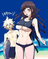 beach bikini bikini_bottom bikini_top blush breasts danganronpa danganronpa_2:_goodbye_despair dosugon large_breasts nagito_komaeda skimpy_bikini straight_hair super_danganronpa_2 thighs tsumiki_mikan underboob