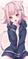 breasts cat_ears cat_tail catgirl cleavage danganronpa danganronpa_2:_goodbye_despair female_only jacket jacket_only large_breasts nanami_chiaki no_bra smooth_skin super_danganronpa_2 takamiya_ren