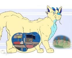 4_eyes 6_legs anal anal_vore camper canid canine dialogue feral feral_only fur furry furry_only hi_res large_object_insertion mammal moblie multi_eye multi_leg multi_limb oral_vore product_design riptide solo_feral split_jaw trailer vore vore-rv yellow_body yellow_fur