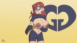 1girls 2d_animation animated areolae audrey_page big_breasts clothing dance exhibitionism gewd-boi golden_girl loop mask nipples red_hair smile tagme the_developing_adventures_of_golden_girl