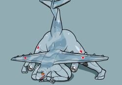 aeromorph aircraft animate_inanimate grey_body im51nn5 jack-o_pose japanese kawasaki_c-2 living_aircraft living_machine machine orange_eyes pinup simple_background vehicle