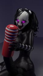 3d 3d_(artwork) big_breasts black_hair blender five_nights_at_freddy's five_nights_at_freddy's_2 futa_only futanari horsecock horsecock_futanari hyper_balls hyper_penis jajager latex marionette_(fnaf) mask masturbation puppet_(fnaf) purple_eyes