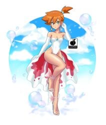 artist_logo artist_name breasts cleavage cosplay earrings female game_freak gloves goldeen goldeen_(cosplay) gym_leader high_heels hourglass_figure leg_lift linkartoon medium_breasts misty_(pokemon) nintendo opera_gloves orange_hair pokemon pokemon_(cosplay) pokemon_rgby short_hair short_orange_hair side_ponytail solo stiletto_heels thick_thighs very_high_heels