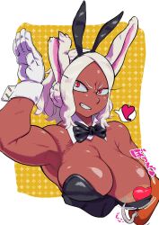 1girls amputee bunny_ears bunny_girl bunnysuit dance_a_key dark-skinned_female dark_skin latex miruko my_hero_academia presenting presenting_breasts prosthetic prosthetic_arm red_eyes rumi_usagiyama shiny_clothes tight_clothing white_fur white_hair