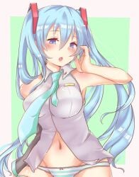 1girls big_breasts blue_eyes blue_hair clothing female female_only hatsune_miku kusoyuridanchi panties tagme vocaloid