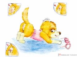 4:3 animal_genitalia animal_pussy anthro anus canid canine canine_pussy canis domestic_dog female feral genitals mammal masturbation paw_patrol pussy skye_(paw_patrol) solo text url vaginal_masturbation vaginal_penetration yordraw